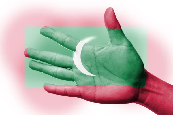 Azië juichen ventilator met schilderen nationale vlag van de Maldiven — Stockfoto