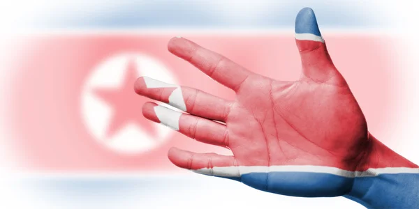 Asie fandění ventilátor s obraz severní korea státní vlajka s rukou — Stock fotografie