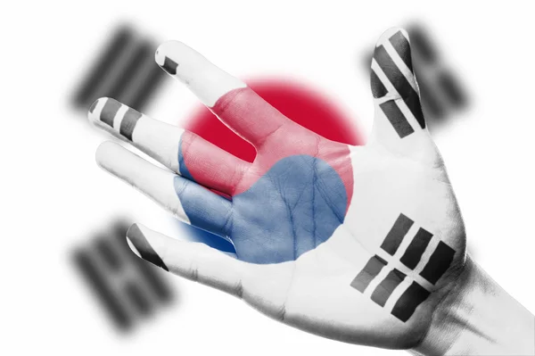 Asien Cheering fan med Painting Sydkorea nationalflag - Stock-foto
