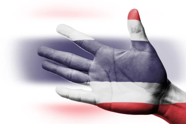 Ásia torcida com pintura bandeira nacional da Tailândia com a mão — Fotografia de Stock