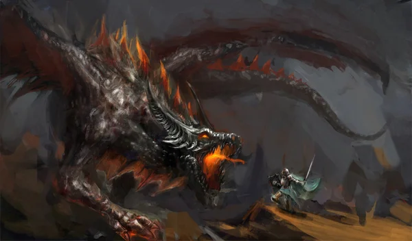Cavaleiro lutando dragão — Fotografia de Stock