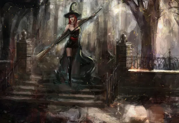 Atraente bruxa de cabelo vermelha — Fotografia de Stock