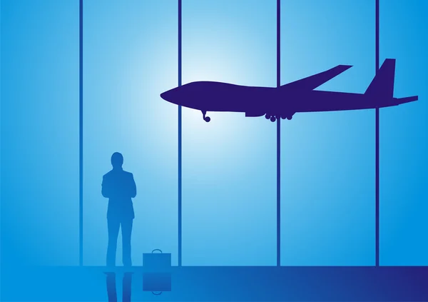 Podnikatel čekání na letadlo — Stockový vektor