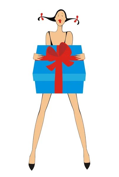 Chica con caja de regalo — Vector de stock