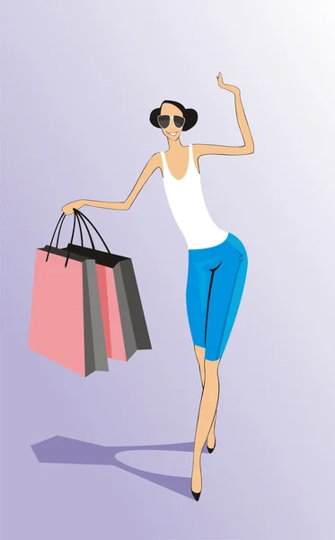 Ung kvinna på en shoppingrunda — Stock vektor