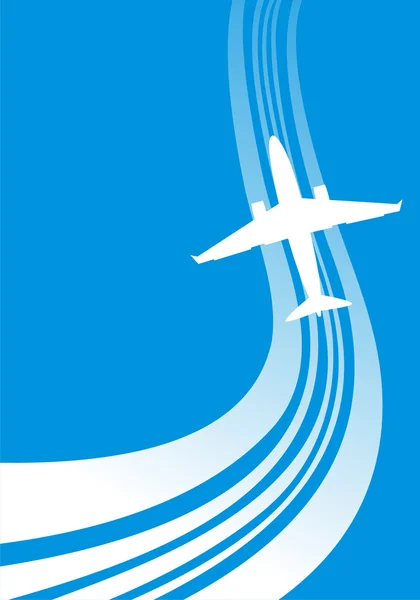 Avión sobre fondo azul — Vector de stock