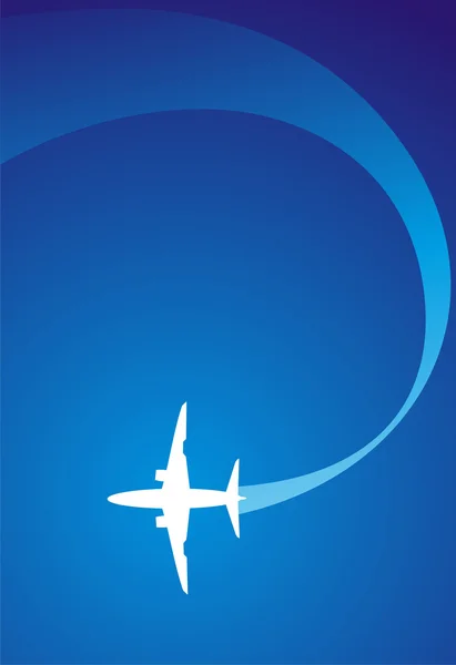 Silueta de avión sobre fondo azul — Vector de stock