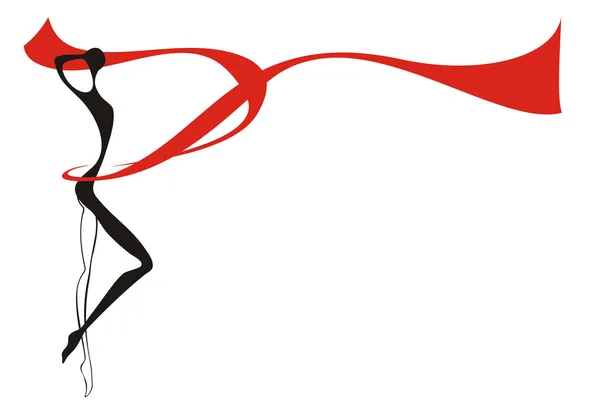 Silhouette de jeune femme et ruban rouge — Image vectorielle