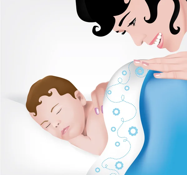 睡着了小男孩与母亲 — 图库矢量图片