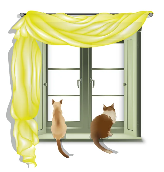 Gatos mirando por la ventana 2 — Vector de stock