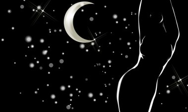 Female profile in the night clipart