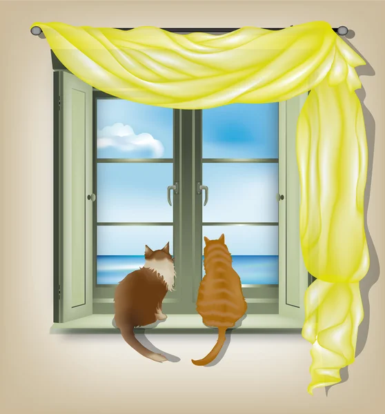 Koty patrząc z okna — Wektor stockowy