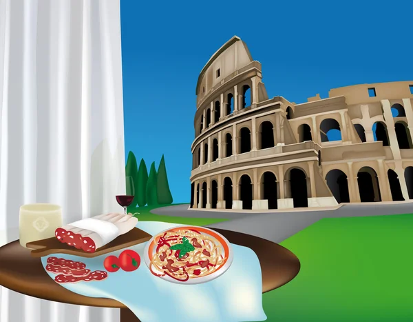 Kolosseum und römische Produkte — Stockvektor