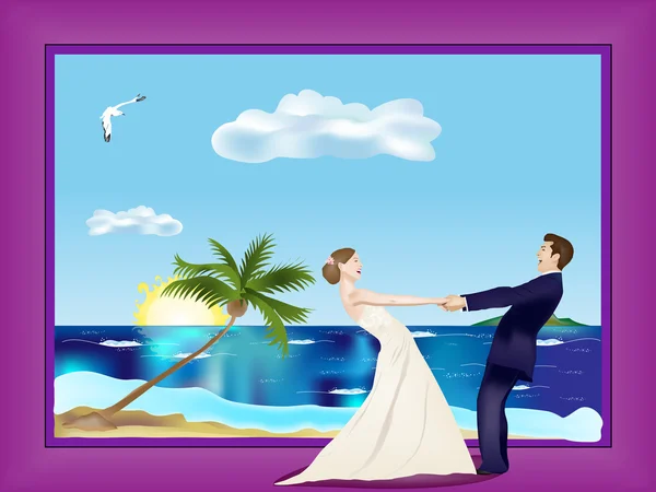 跳舞已婚夫妇在海滩上 — 图库矢量图片