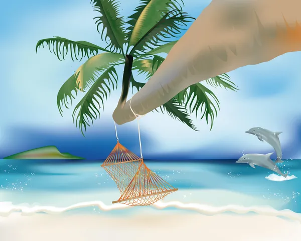 Hammock and dolphins — Stock Vector