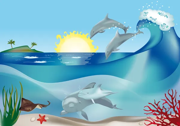 Hoppande delfiner — Stock vektor