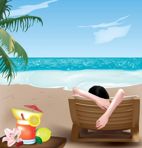 Meisje op strandstoel — Stockvector