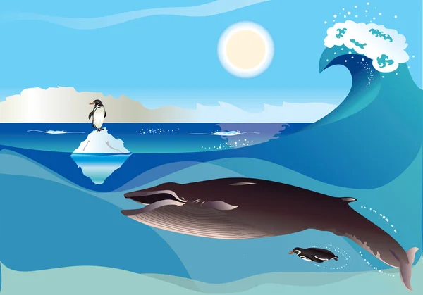 Pingouins et baleine — Image vectorielle