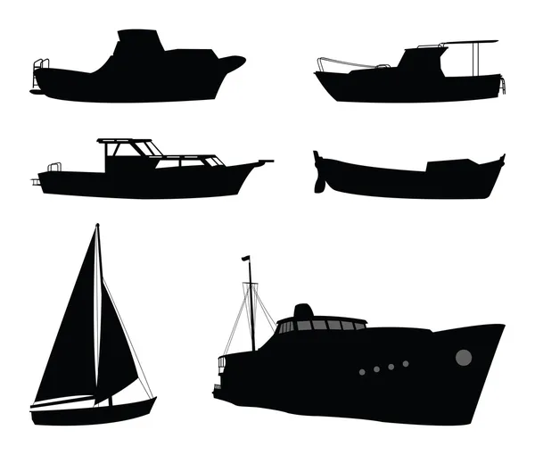 Barcos e silhuetas de navios — Vetor de Stock