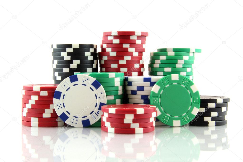 Stack of white casino gambling chips