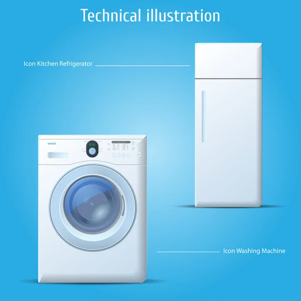 Cozinha geladeira e máquina de lavar roupa — Vetor de Stock