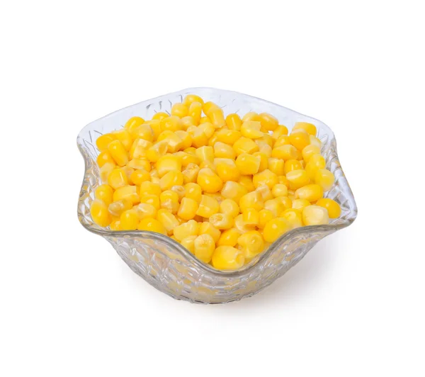 在孤立在白色背景上的水晶碗甜玉米 — 图库照片