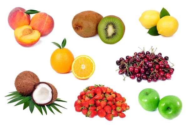 Set of fresh fruits isolated on white background — Stock Photo, Image