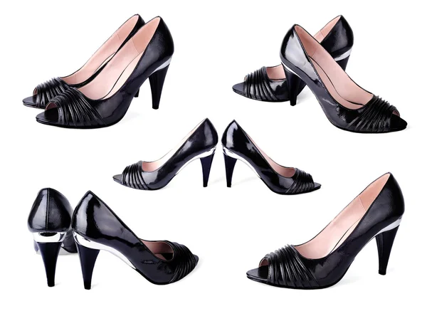 Kadın klasik siyah yüksek topuklu ayakkabı. kolaj — Stok fotoğraf