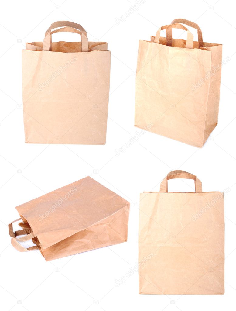 Paper bags isolated on a white background. Collage