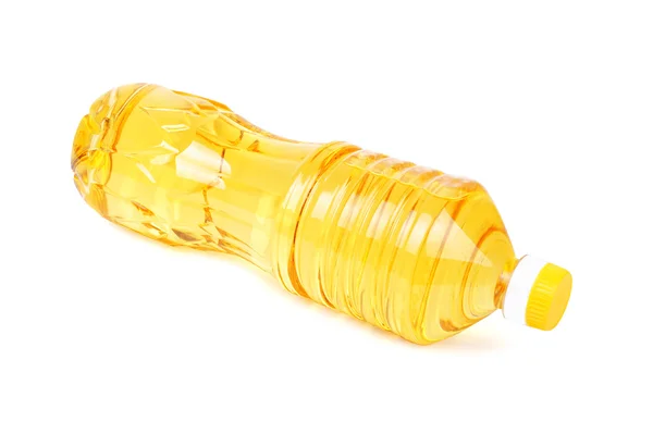 Olio in bottiglia isolato su fondo bianco — Foto Stock