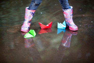 Rain boots in puddle clipart