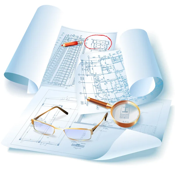 Architektonické pozadí s brýlemi (vektor) — Stockový vektor