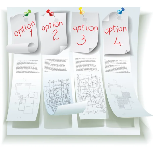 Gescheurd papier architecturale stickers met genummerde vooruitgang opties — Stockvector