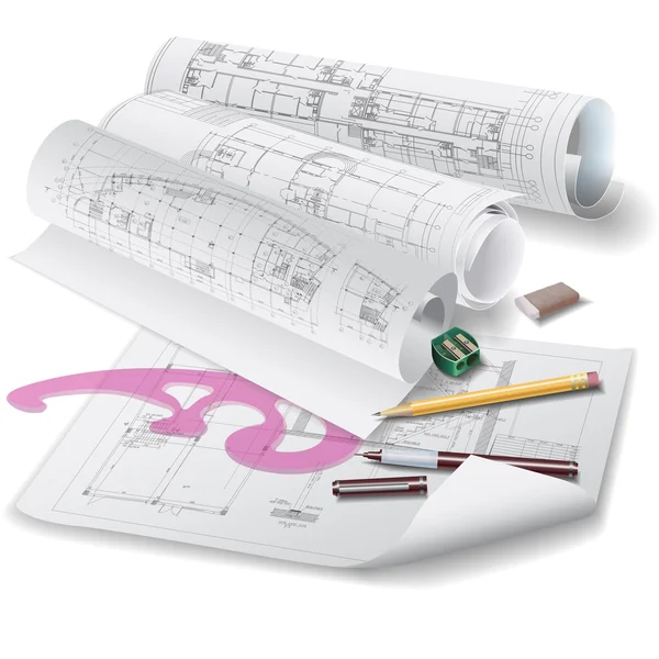 Rulo çizim ile mimari arka plan (vektör) — Stok Vektör