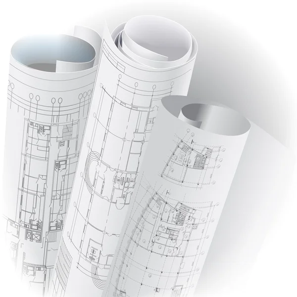 Mimari arka plan ile teknik çizim rulolar — Stok Vektör