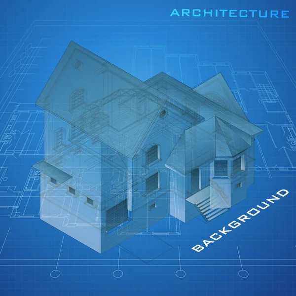 Архитектурный фон с 3D моделью здания — стоковый вектор