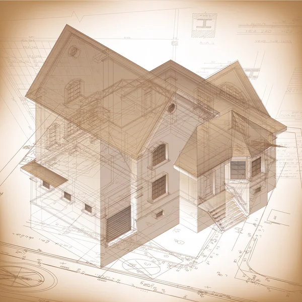 Архитектурный фон с 3D моделью здания — стоковый вектор