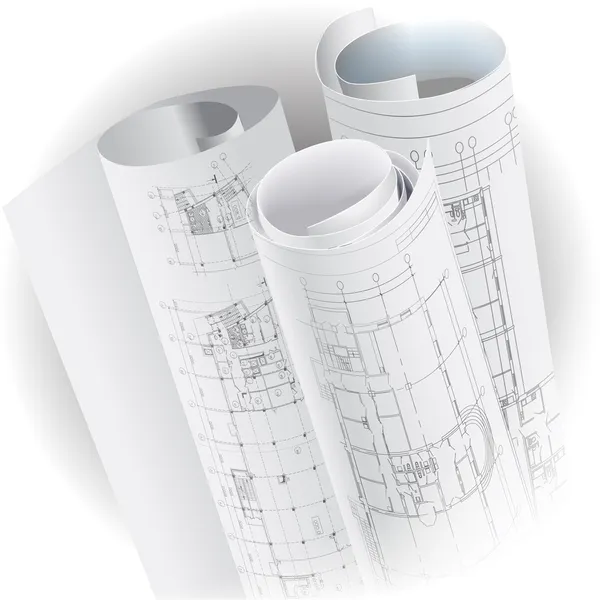 stock vector Architectural background with rolls of technical drawings