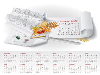 Calendar for 2013 with architectural design elements clipart