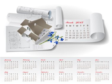 Calendar for 2013 with architectural design elements clipart