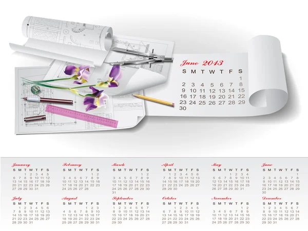 Kalender för 2013 med arkitektonisk designelement — Stock vektor