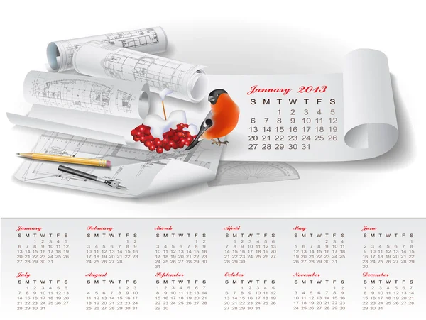 Calendario para 2013 con elementos de diseño arquitectónico — Archivo Imágenes Vectoriales