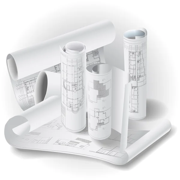 Mimari arka plan ile teknik çizim rulolar — Stok Vektör