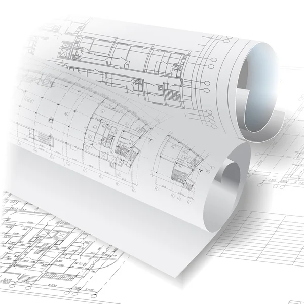 技術的な図面のロールと建築の背景 — ストックベクタ