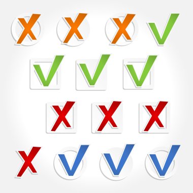 Check mark stickers. Vector clipart