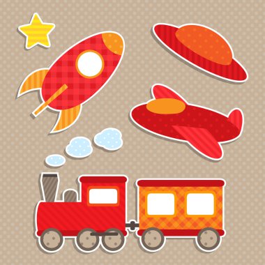 Set of cute vector colorful transport stickers clipart