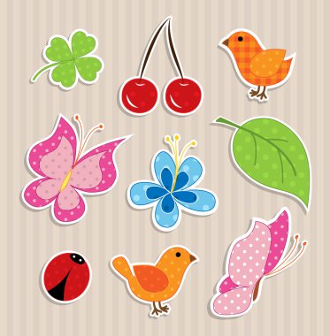 Scrapbook elements - nature textile stickers clipart