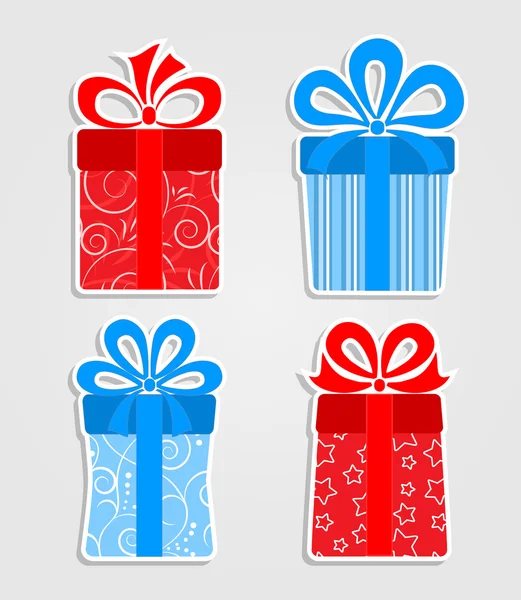 Σετ με αυτοκόλλητα - κόκκινο και μπλε κουτιά δώρων — Διανυσματικό Αρχείο