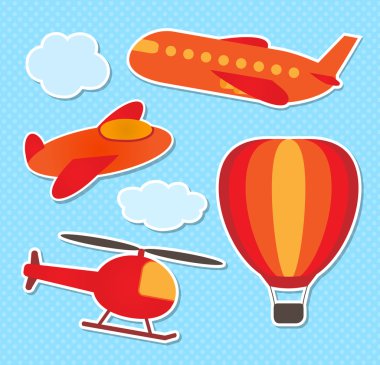 Set of cute vector colorful aircraft stickers clipart