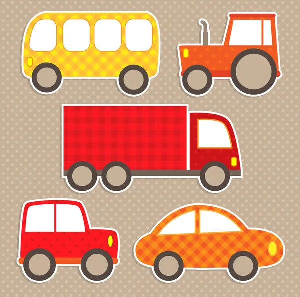 Set di adesivi di trasporto colorati vettore carino. Automobili . — Vettoriale Stock